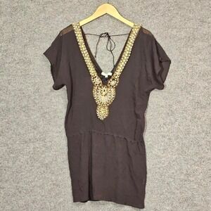 Solitaire Swim Black sheer‎ coverup with gold and bronze embellishments